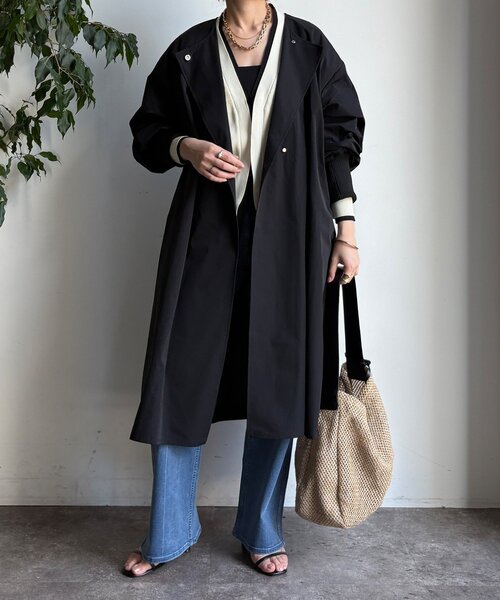 DouDou（ドゥドゥ）の「袖リブライトコート（その他アウター・レディース・ブラック/キャメル/ベージュ・FREE）」の4枚目の写真