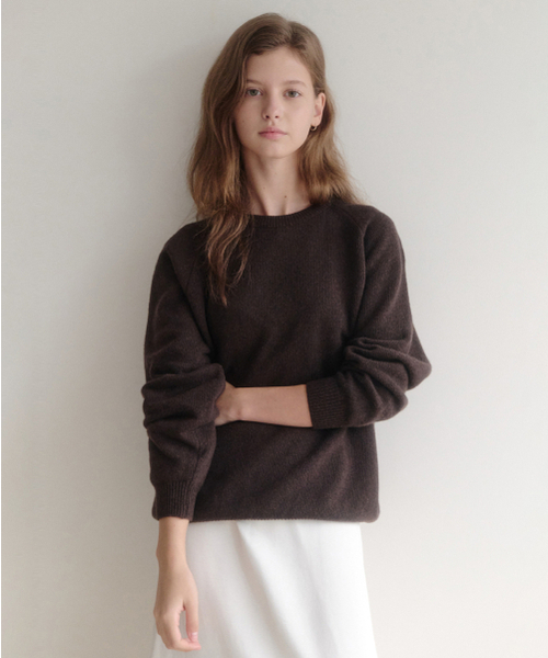 セール】エシー カシミヤ ラウンドニット (ブラウン)（ニット/セーター