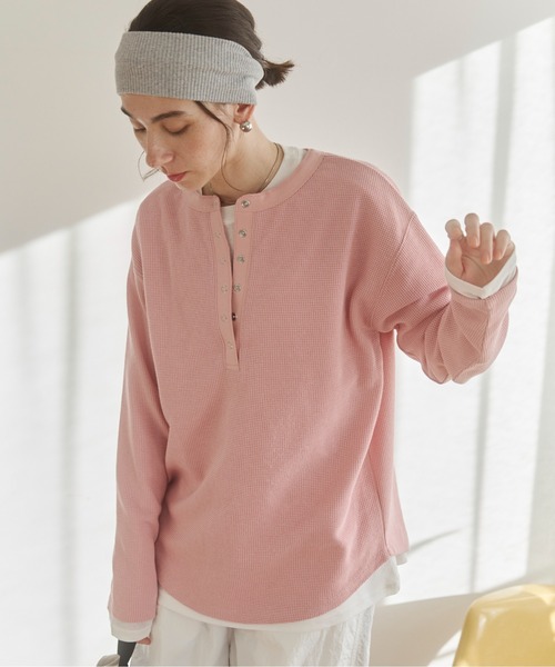 ANGIE（アンジー）の「ワッフル ヘンリーネック プルオーバー ロンT（Tシャツ/カットソー・レディース・杢グレー/アイボリー/チャコール/ネイビー/ホワイト系その他/ピンク・FREE）」の6枚目の写真