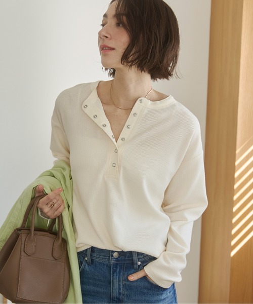 ANGIE（アンジー）の「ワッフル ヘンリーネック プルオーバー ロンT（Tシャツ/カットソー・レディース・杢グレー/アイボリー/チャコール/ネイビー/ホワイト系その他/ピンク・FREE）」の15枚目の写真