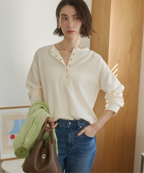 ANGIE（アンジー）の「ワッフル ヘンリーネック プルオーバー ロンT（Tシャツ/カットソー・レディース・杢グレー/アイボリー/チャコール/ネイビー/ホワイト系その他/ピンク・FREE）」の17枚目の写真