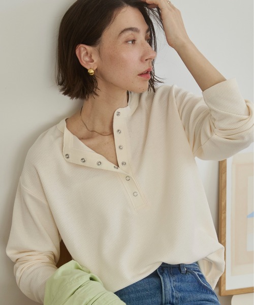 ANGIE（アンジー）の「ワッフル ヘンリーネック プルオーバー ロンT（Tシャツ/カットソー・レディース・杢グレー/アイボリー/チャコール/ネイビー/ホワイト系その他/ピンク・FREE）」の19枚目の写真