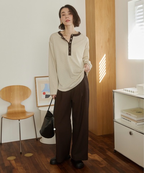 ANGIE（アンジー）の「ワッフル ヘンリーネック プルオーバー ロンT（Tシャツ/カットソー・レディース・杢グレー/アイボリー/チャコール/ネイビー/ホワイト系その他/ピンク・FREE）」の9枚目の写真