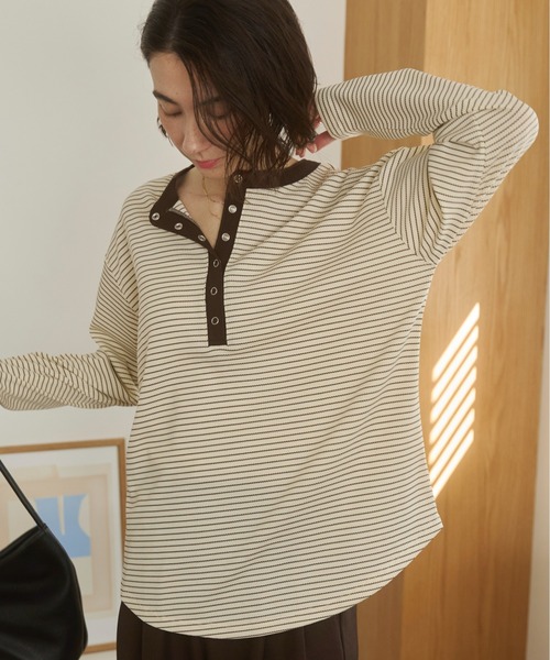 ANGIE（アンジー）の「ワッフル ヘンリーネック プルオーバー ロンT（Tシャツ/カットソー・レディース・杢グレー/アイボリー/チャコール/ネイビー/ホワイト系その他/ピンク・FREE）」の20枚目の写真