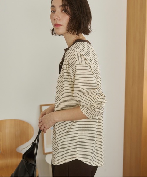 ANGIE（アンジー）の「ワッフル ヘンリーネック プルオーバー ロンT（Tシャツ/カットソー・レディース・杢グレー/アイボリー/チャコール/ネイビー/ホワイト系その他/ピンク・FREE）」の21枚目の写真