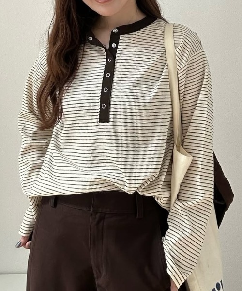 ANGIE(アンジー)の「ワッフル ヘンリーネック プルオーバー ロンT(Tシャツ/カットソー・レディース・杢グレー/アイボリー/チャコール/ネイビー/ホワイト系その他/ピンク・FREE)」の20枚目の写真