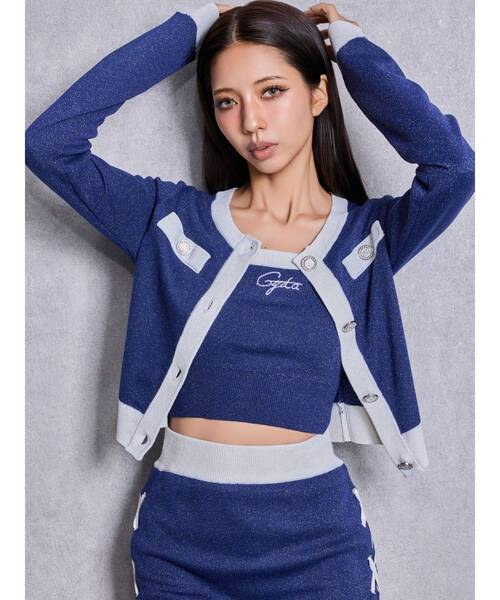 GYDA(ジェイダ)の「Symmetry GYDAラメニットアンサンブル(ニット/セーター・レディース・ブラック/ネイビー/ピンク・FREE)」の1枚目の写真