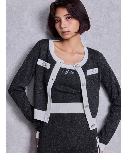 GYDA(ジェイダ)の「Symmetry GYDAラメニットアンサンブル(ニット/セーター・レディース・ブラック/ネイビー/ピンク・FREE)」の2枚目の写真