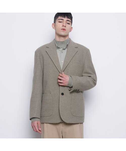 THE-ABON(エイボン)の「M08 bos wool knit jacket khaki(テーラードジャケット・メンズ・カーキ・M/L)」の1枚目の写真