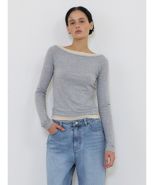 ETMON(エトモン)の「Layered Boatneck T-Shirt, Grey(Tシャツ/カットソー・レディース・その他・FREE)」の1枚目の写真
