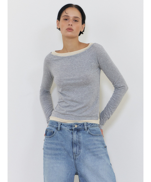 ETMON(エトモン)の「Layered Boatneck T-Shirt, Grey(Tシャツ/カットソー・レディース・その他・FREE)」の2枚目の写真