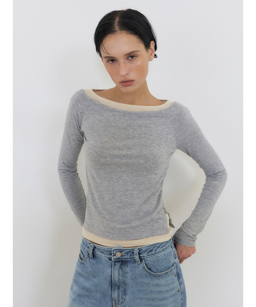 ETMON(エトモン)の「Layered Boatneck T-Shirt, Grey(Tシャツ/カットソー・レディース・その他・FREE)」の5枚目の写真