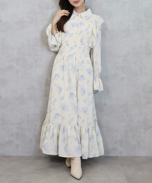 CECIL McBEE（セシルマクビー）の「花柄シャツフリルワンピース（ワンピース・レディース・オフホワイト/ブラック/アイボリー・MEDIUM）」の3枚目の写真