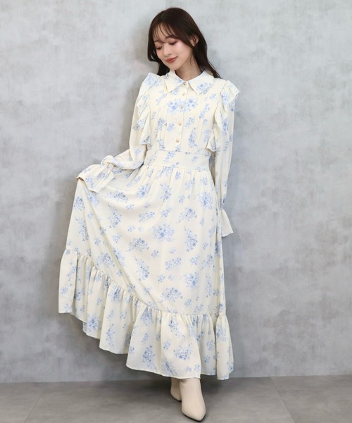 CECIL McBEE（セシルマクビー）の「花柄シャツフリルワンピース（ワンピース・レディース・オフホワイト/ブラック/アイボリー・MEDIUM）」の4枚目の写真