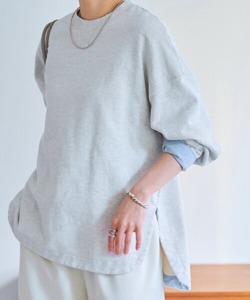 LIVETART(リヴェタート)の「シャツカフス裏毛プルオーバー(Tシャツ/カットソー・レディース・グレー/ピンク・FREE)」の1枚目の写真