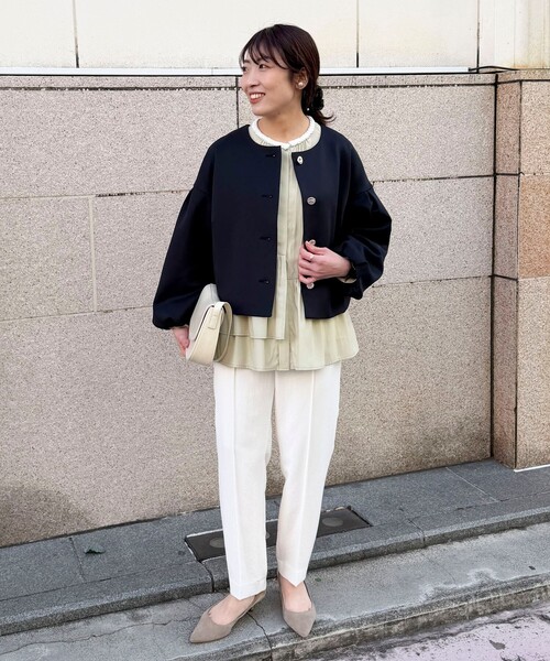 NOLLEY’S(ノーリーズ)の「綿タッチダンボールニットブルゾン(ブルゾン・レディース・ベージュ/ネイビー・38)」の10枚目の写真