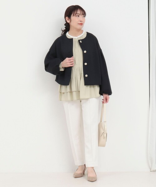 NOLLEY’S(ノーリーズ)の「綿タッチダンボールニットブルゾン(ブルゾン・レディース・ベージュ/ネイビー・38)」の14枚目の写真