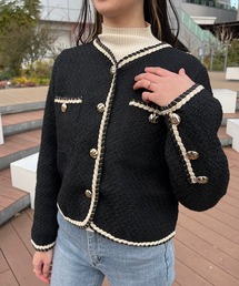 おしゃれスタ（オシャレスタ）の「ラインデザインツイードジャケット（ノーカラーコート）」