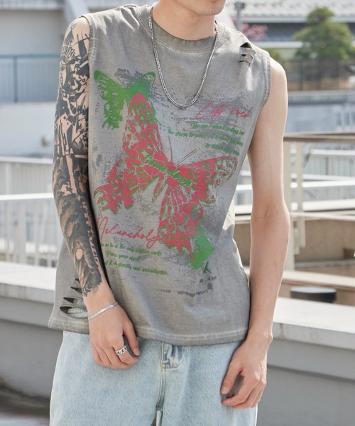 Theater code(シアターコード)の「Butterfly Print Dyed Distressed Tank Top / バタフライプリント 色染め ダメージタンクトップ 2026年春夏(タンクトップ・メンズ・グレー/ブラック・M/L)」の19枚目の写真