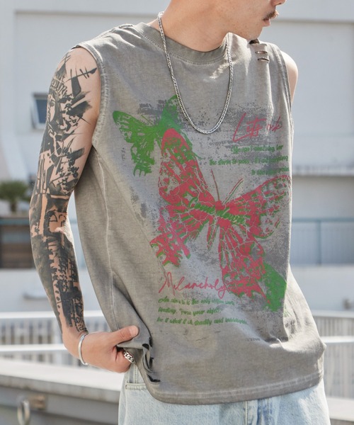 Theater code(シアターコード)の「Butterfly Print Dyed Distressed Tank Top / バタフライプリント 色染め ダメージタンクトップ 2026年春夏(タンクトップ・メンズ・グレー/ブラック・M/L)」の20枚目の写真