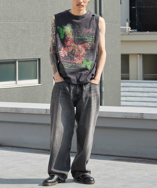 Theater code(シアターコード)の「Butterfly Print Dyed Distressed Tank Top / バタフライプリント 色染め ダメージタンクトップ 2026年春夏(タンクトップ・メンズ・グレー/ブラック・M/L)」の10枚目の写真