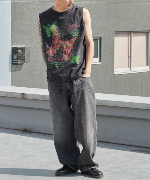 Theater code(シアターコード)の「Butterfly Print Dyed Distressed Tank Top / バタフライプリント 色染め ダメージタンクトップ 2026年春夏(タンクトップ・メンズ・グレー/ブラック・M/L)」の12枚目の写真