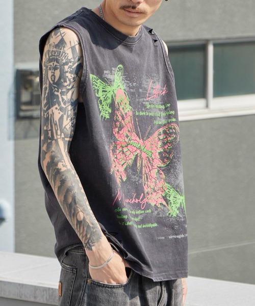 Theater code(シアターコード)の「Butterfly Print Dyed Distressed Tank Top / バタフライプリント 色染め ダメージタンクトップ 2026年春夏(タンクトップ・メンズ・グレー/ブラック・M/L)」の6枚目の写真