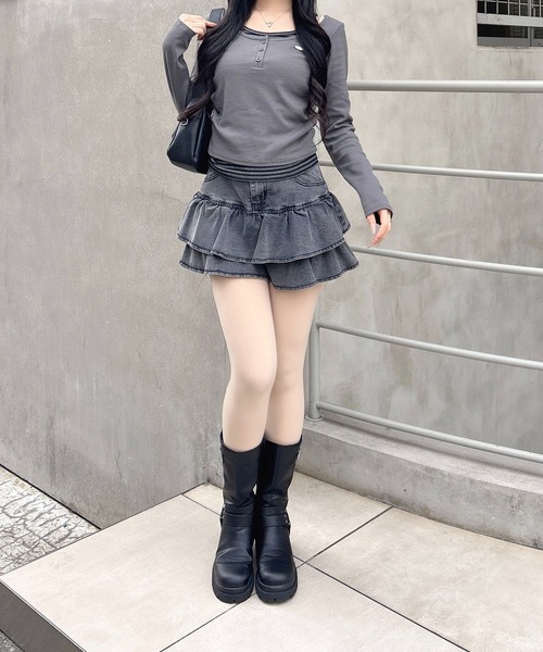 INGNI（イング）の「胸プレート付レイヤード風トップス（Tシャツ/カットソー・レディース・ブラック/チャコールグレー・M）」の15枚目の写真