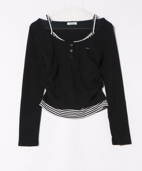 INGNI（イング）の「胸プレート付レイヤード風トップス（Tシャツ/カットソー・レディース・ブラック/チャコールグレー・M）」の18枚目の写真