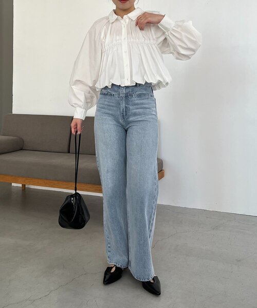 CAPRICIEUX LE'MAGE（カプリシューレマージュ）の「バルーンクロップシャツ（シャツ/ブラウス・レディース・ブルー/ホワイト/ピンク/チャコールグレー・FREE）」の7枚目の写真