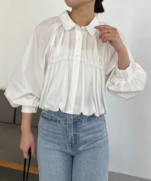 CAPRICIEUX LE'MAGE（カプリシューレマージュ）の「バルーンクロップシャツ（シャツ/ブラウス・レディース・ブルー/ホワイト/ピンク/チャコールグレー・FREE）」の8枚目の写真