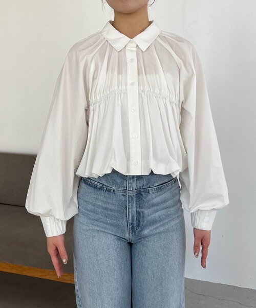 CAPRICIEUX LE'MAGE（カプリシューレマージュ）の「バルーンクロップシャツ（シャツ/ブラウス・レディース・ブルー/ホワイト/ピンク/チャコールグレー・FREE）」の20枚目の写真