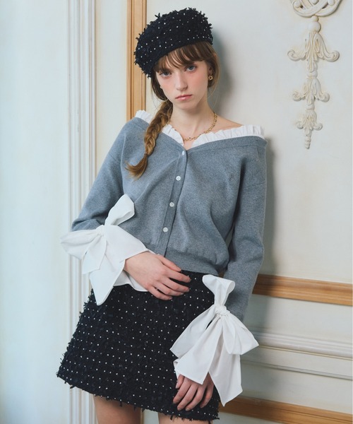 EIMY ISTOIRE（エイミーイストワール）の「【PRE ORDER】シャツドッキングニットカーディガン（カーディガン/ボレロ・レディース・ピンク/ブラック/グレー・F）」の3枚目の写真