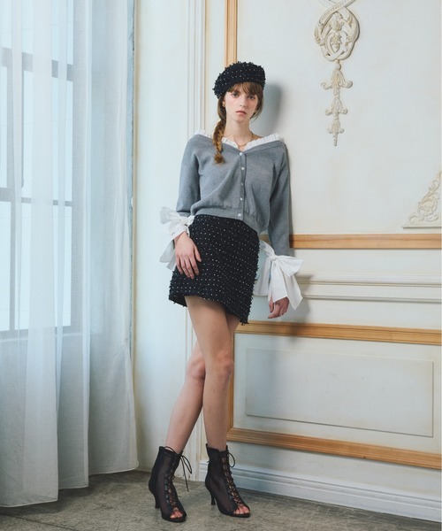 EIMY ISTOIRE（エイミーイストワール）の「【PRE ORDER】シャツドッキングニットカーディガン（カーディガン/ボレロ・レディース・ピンク/ブラック/グレー・F）」の5枚目の写真