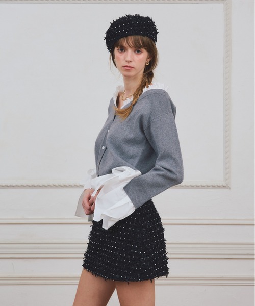 EIMY ISTOIRE（エイミーイストワール）の「【PRE ORDER】シャツドッキングニットカーディガン（カーディガン/ボレロ・レディース・ピンク/ブラック/グレー・F）」の8枚目の写真