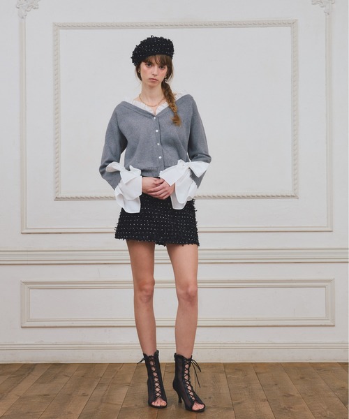 EIMY ISTOIRE（エイミーイストワール）の「【PRE ORDER】シャツドッキングニットカーディガン（カーディガン/ボレロ・レディース・ピンク/ブラック/グレー・F）」の9枚目の写真