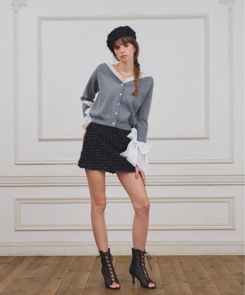 EIMY ISTOIRE（エイミーイストワール）の「【PRE ORDER】シャツドッキングニットカーディガン（カーディガン/ボレロ・レディース・ピンク/ブラック/グレー・F）」の10枚目の写真