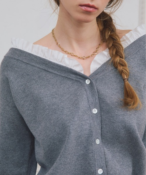 EIMY ISTOIRE（エイミーイストワール）の「【PRE ORDER】シャツドッキングニットカーディガン（カーディガン/ボレロ・レディース・ピンク/ブラック/グレー・F）」の12枚目の写真