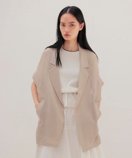 DRESSLAVE(ドレスレイブ)の「karami wide adjust jacket(カラミワイドアジャストジャケット)(テーラードジャケット・レディース・ベージュ/ブラック・38)」の1枚目の写真