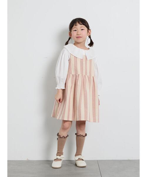 Samansa Mos2 Lagom（サマンサモスモスラーゴム）の「ストライプ柄ジャンバースカート（スカート・キッズ・レッド/グレー・特(XL)/大(L)/中(M)/小(S)）」の3枚目の写真