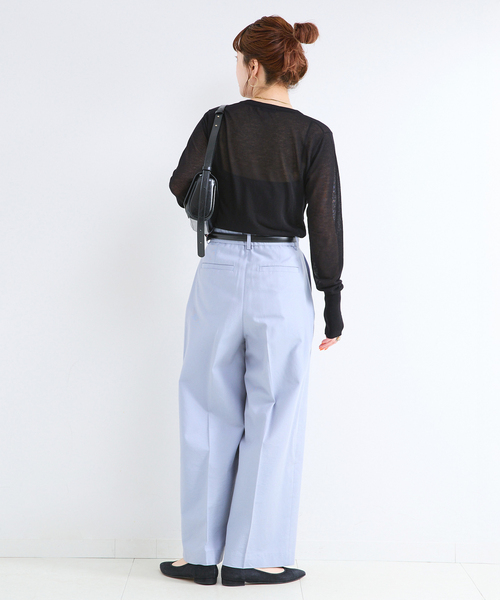 Simplicite（サンプリシテ）の「《追加2》手洗い可 / シアーニットヘンリープルオーバー（ニット/セーター・レディース・ベージュ/サックスブルー/ブラウン系その他/ブラック・FREE）」の7枚目の写真