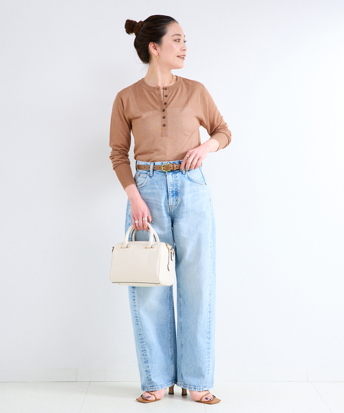 Simplicite（サンプリシテ）の「《追加2》手洗い可 / シアーニットヘンリープルオーバー（ニット/セーター・レディース・ベージュ/サックスブルー/ブラウン系その他/ブラック・FREE）」の11枚目の写真