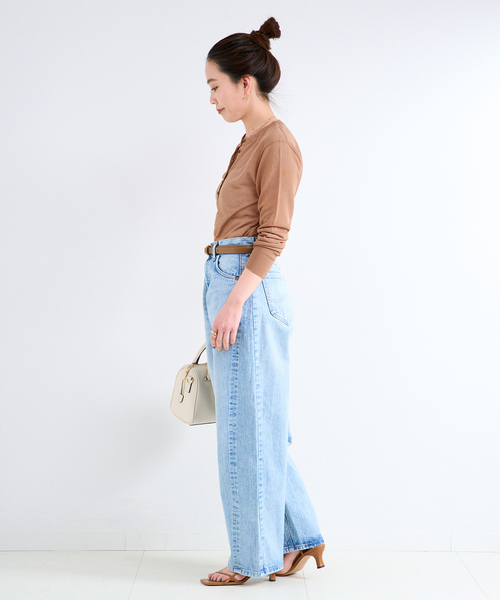 Simplicite（サンプリシテ）の「《追加2》手洗い可 / シアーニットヘンリープルオーバー（ニット/セーター・レディース・ベージュ/サックスブルー/ブラウン系その他/ブラック・FREE）」の12枚目の写真