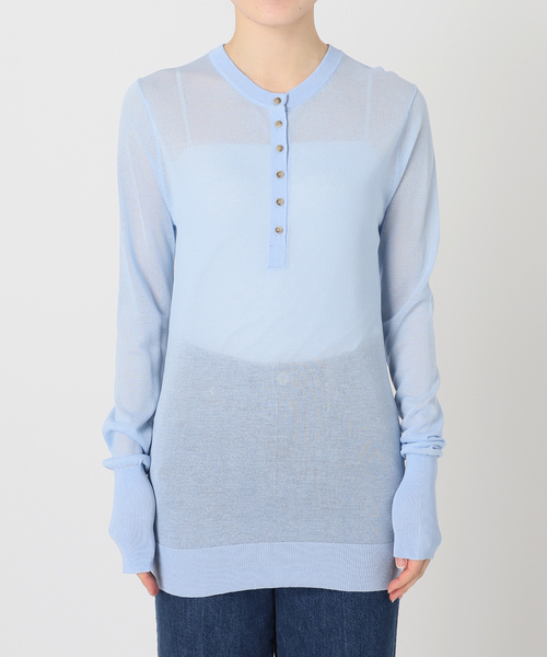 Simplicite（サンプリシテ）の「《追加2》手洗い可 / シアーニットヘンリープルオーバー（ニット/セーター・レディース・ベージュ/サックスブルー/ブラウン系その他/ブラック・FREE）」の21枚目の写真