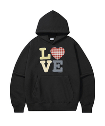MIM the wardrobe（ミームザワードローブ）の「ヘローワールド パッチワークLOVE フードパーカー_ブラック（パーカー）」