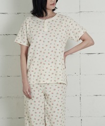 THE MILES（ザ マイルズ）の「"04"≪JEMORGAN≫3点セット ワッフル 花柄 ヘンリーネック ルームウェア(半袖Tシャツ+パンツ+ポーチ)（ルームウェア/パジャマ）」