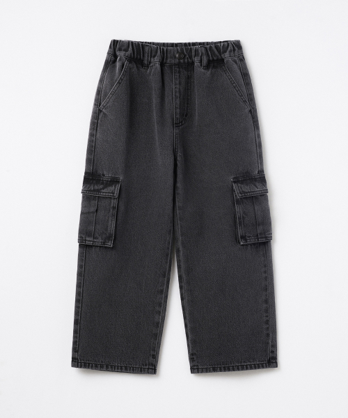 MUSINSA STANDARD KIDS（ムシンサスタンダードキッズ）の「ワイドカーゴバンディングデニムパンツ[ウォッシュドブラック]（デニムパンツ・レディース・その他・110/120/130/140/150/160）」の2枚目の写真