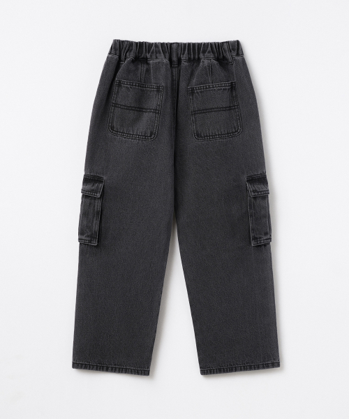 MUSINSA STANDARD KIDS（ムシンサスタンダードキッズ）の「ワイドカーゴバンディングデニムパンツ[ウォッシュドブラック]（デニムパンツ・レディース・その他・110/120/130/140/150/160）」の3枚目の写真
