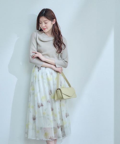 12Twelve Agenda(トゥエルブ アジェンダ)の「ラメシフォン花柄フレアスカート(スカート・レディース・オフホワイト/ネイビー・M)」の9枚目の写真