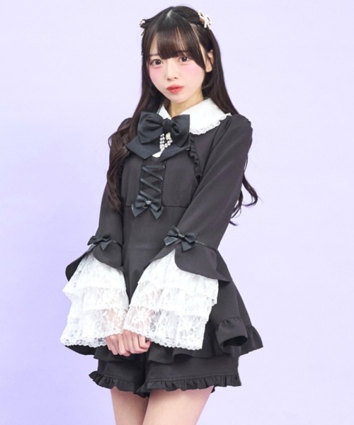 Secret Honey(シークレットハニー)の「ティアードベルスリーブセットアップ(セットアップ・レディース・ブラック/グレー・MEDIUM)」の1枚目の写真